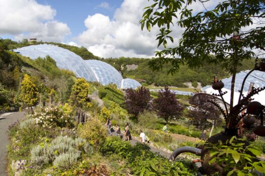 Visitors outside the Eden Project