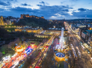 View of Edinburgh Castle and Christmas Market