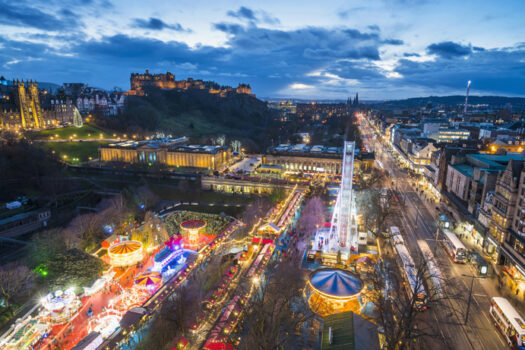 View of Edinburgh Castle and Christmas Market