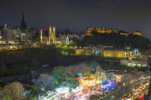 View of Edinburgh Castle and Christmas Market