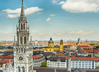 Germany - Munich - Town hall tower - Theatinerkirche church