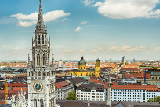 Germany - Munich - Town hall tower - Theatinerkirche church