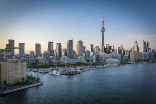 Aerial view of Toronto's skyline in summer